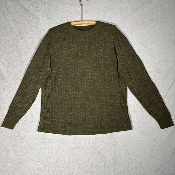 Jhane Barnes Sweater Mens Size M Olive Green Silk Blend 3D Knit Normcore Grandpa - Picture 2 of 16